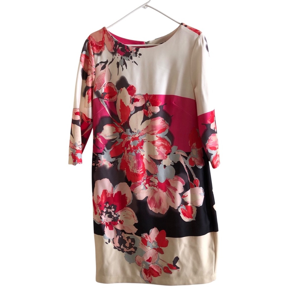 Gabby Skye Red Pink Sheath Dress with 3/4 Sleeves